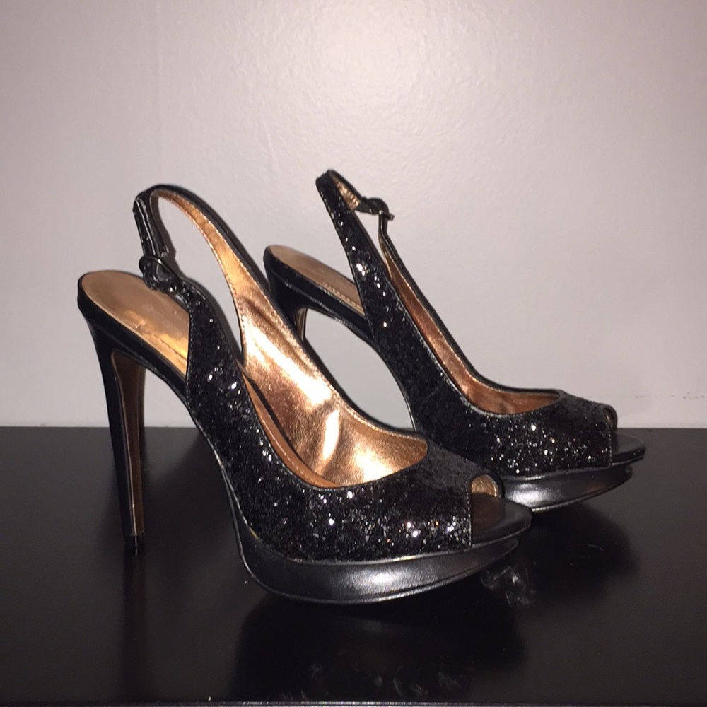 Bcbgeneration Markus Black Glitter Slingback Heels - image 1